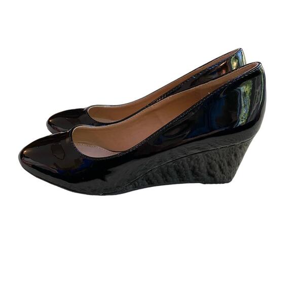 Christopher & Banks classic black patent high heel wedge US size 9M career shoes - Picture 7 of 12